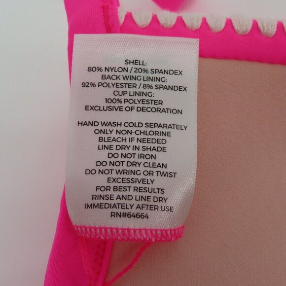 Shade & Shore Womens 34B Neon Pink Embroidered Trim Tassel Halter Bikini Top NEW - Picture 7 of 9